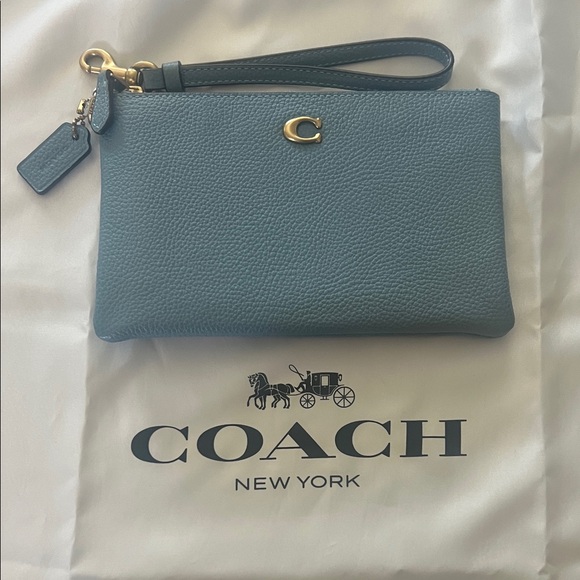 Coach Pebble Leather Wristlet in Blue - Picture 1 of 4